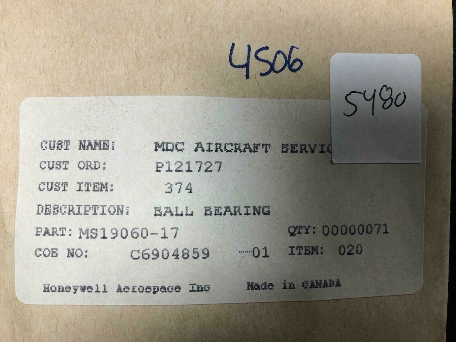 Over 10 million line items available today.. - BEARING P/N MS19060-17 (HONEYWELL) NE COND # 4506 (71) BEARING P/N MS19060-17 (HONEYWELL) NE COND # 4506 (71) - Image 3