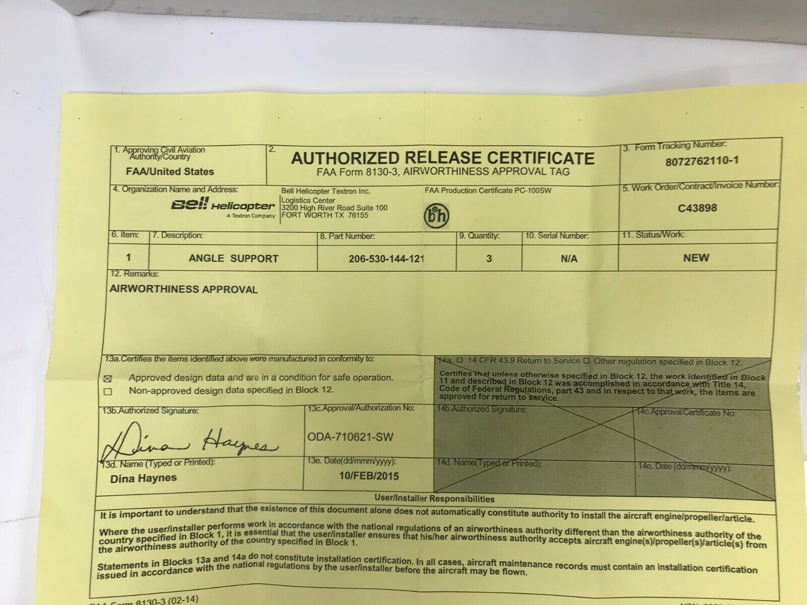 Over 10 million line items available today.. - BELL HELICOPTER ANGLE SUPPORT FN COND 206-530-144-121 INV#12739 BELL HELICOPTER ANGLE SUPPORT FN COND 206-530-144-121 INV#12739 - Image 4