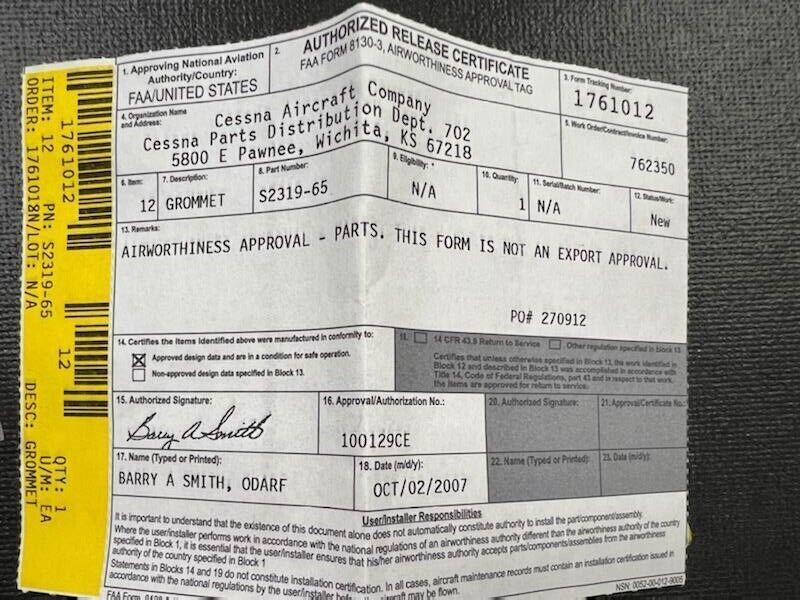 Over 10 million line items available today.. - GROMMET P/N S2319-65 ( NEW COND 8130-3) LOT OF 2 UNITS # 3062 GROMMET-PN-S2319-65-NEW-COND-8130-3-LOT-OF-2-UNITS-3062-295029687045-2