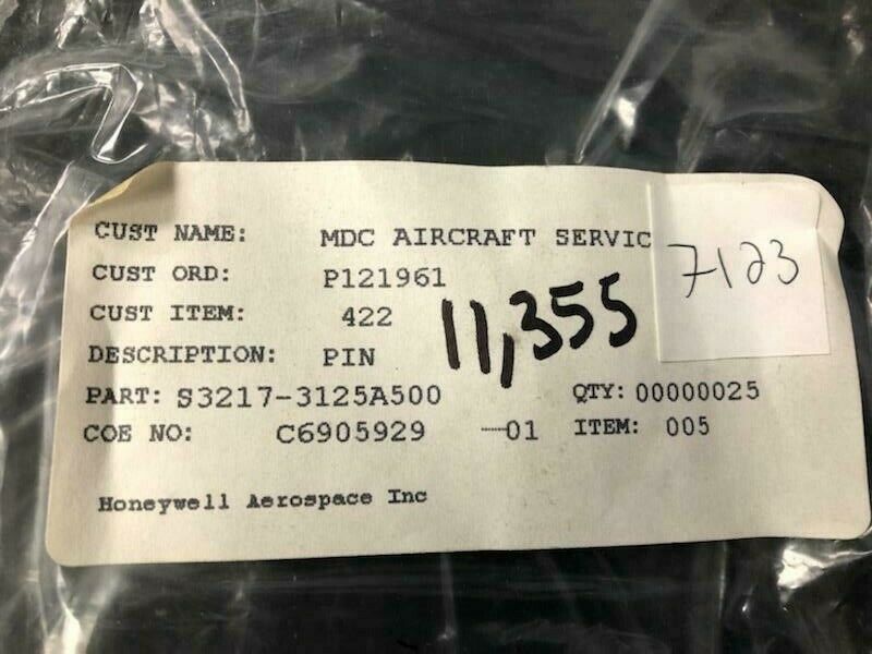 Over 10 million line items available today.. - PIN P/N S3217-3125A500 (HONEYWELL) NS COND # 11355 (25) PIN P/N S3217-3125A500 (HONEYWELL) NS COND # 11355 (25) - Image 5