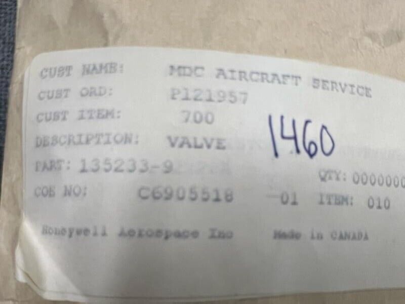 Over 10 million line items available today.. - VALVE (HONEYWELL TRACE) P/N 135233-9 NE COND # 1461 VALVE-HONEYWELL-TRACE-PN-135233-9-NE-COND-1461-295025391492-2